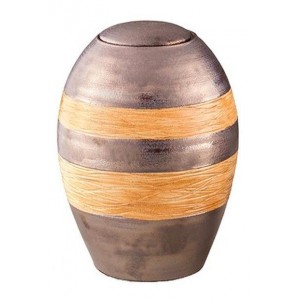 Ceramic Urn – Grey with Orange Textured Stripes.